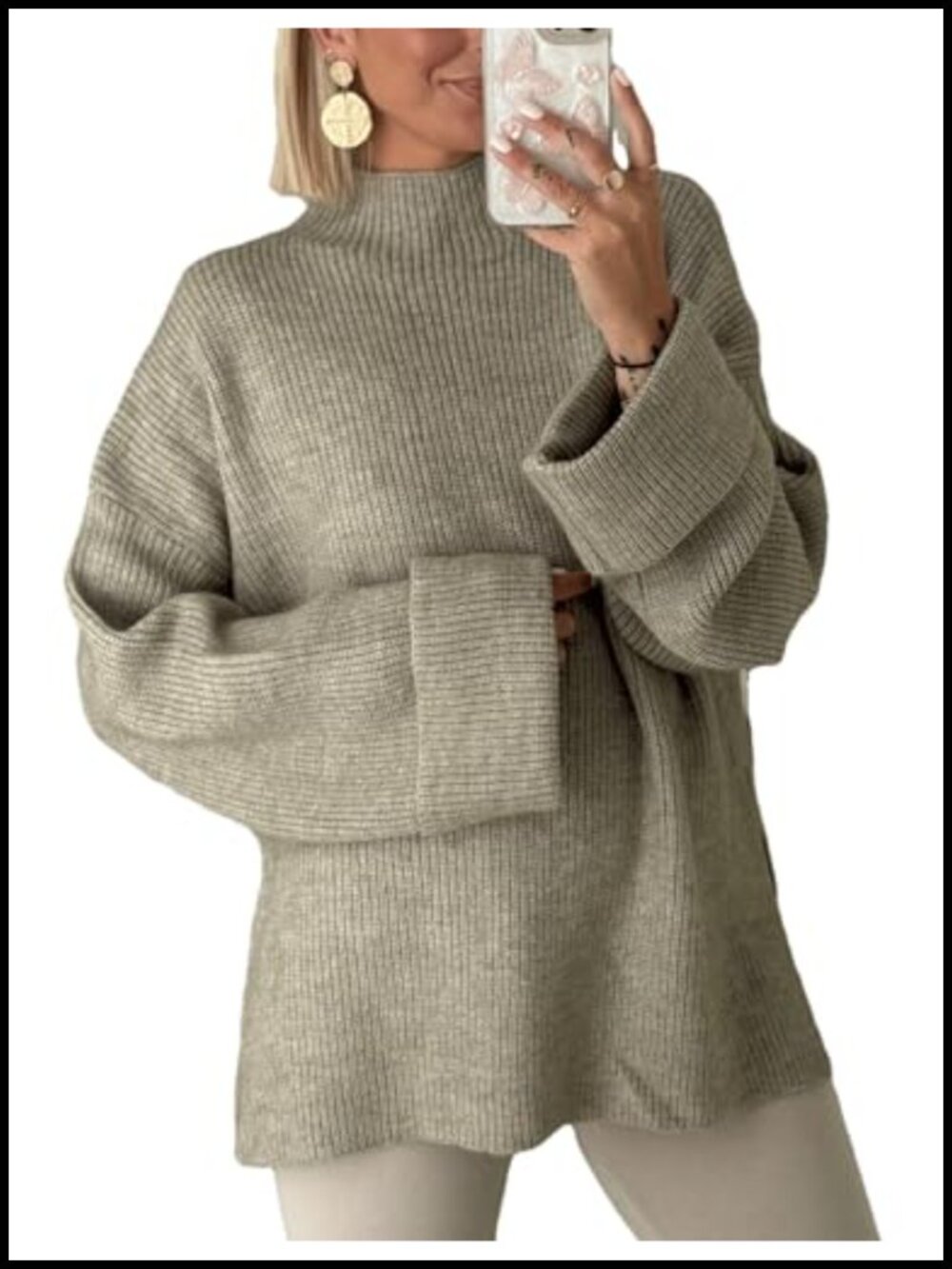 Oversized Ribbed Turtleneck Sweater Pullover Women's Cozy Knit